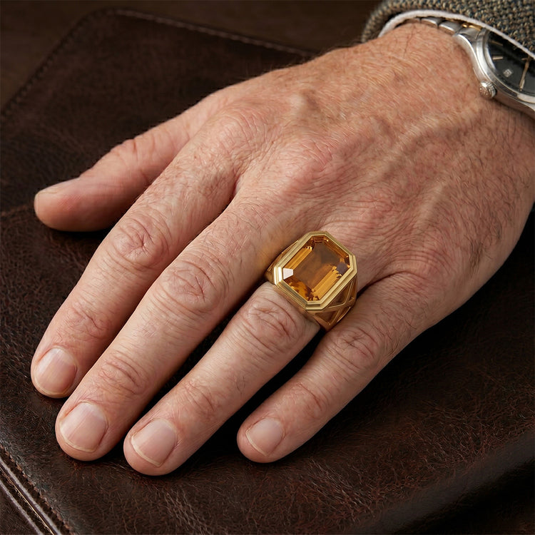 Homme Fin Citrine Bague Pierre de Couleur 10 carats – Or 14K