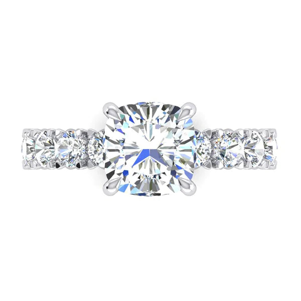 Jolie Bague de Fiançailles Moderne 5 Carats Réel Diamant Or Blanc Taille Coussin