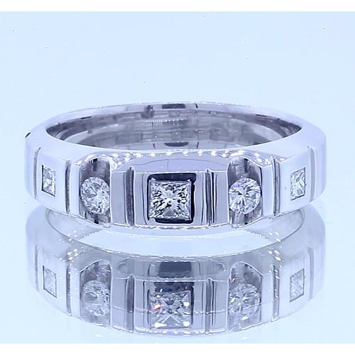 Jonc Anniversaire Princesse & Naturel Diamants Ronds Or Blanc 14K 1 Carat