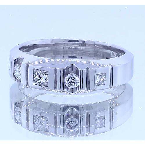 Jonc Anniversaire Princesse & Naturel Diamants Ronds Or Blanc 14K 1 Carat