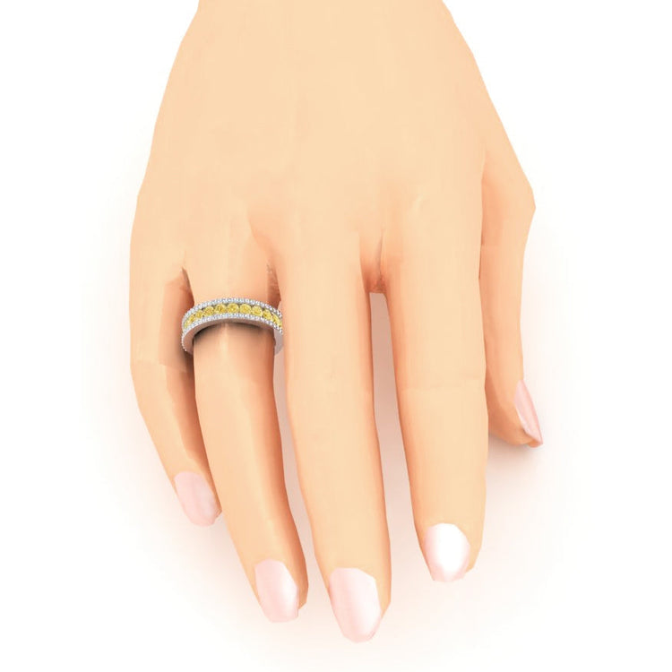 Jonc Demi-Éternité Or Jaune Canari & Véritable Diamants Blancs 2 Carats