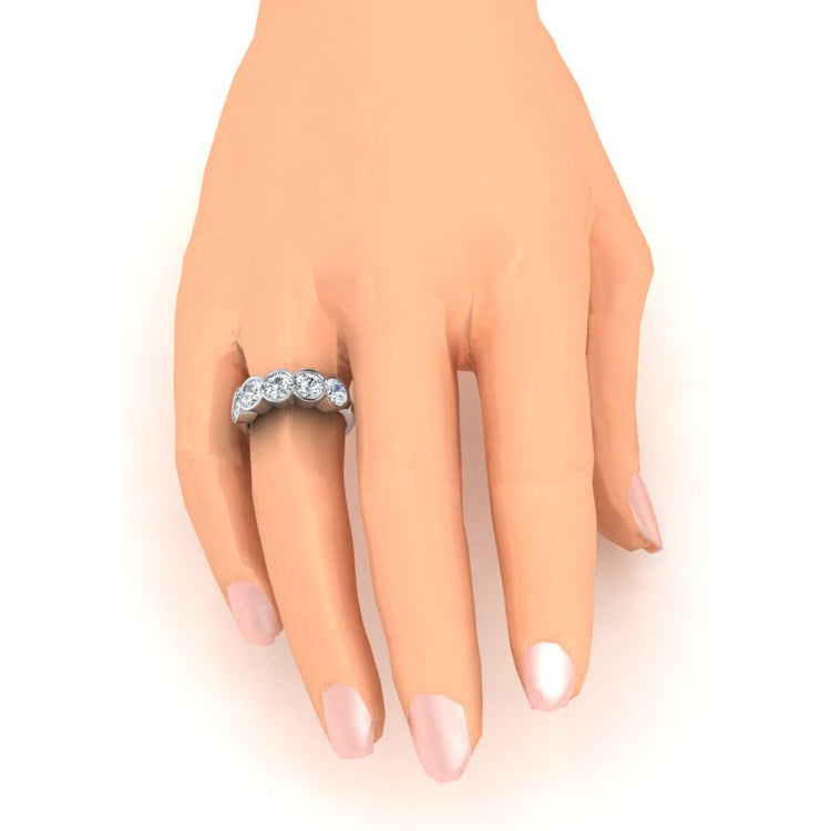 Jonc Réel Diamant Rond 5 Pierres Demi Lunette 3 Carats