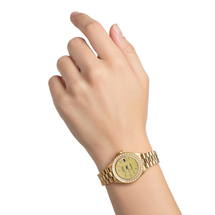 Jubilé de champagne Cadran bâton Montre de still président Rolex Lunette Datejust P2