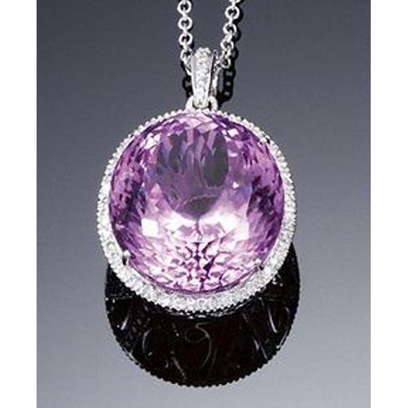 Kunzite taille ronde rose avec pendentif collier de diamants 24.50 ct. - HarryChadEnt.FR