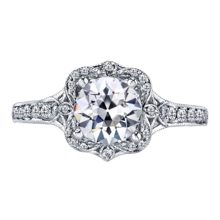 Coussin Antique Diamant bague en Or 14K Blanc – vue principale