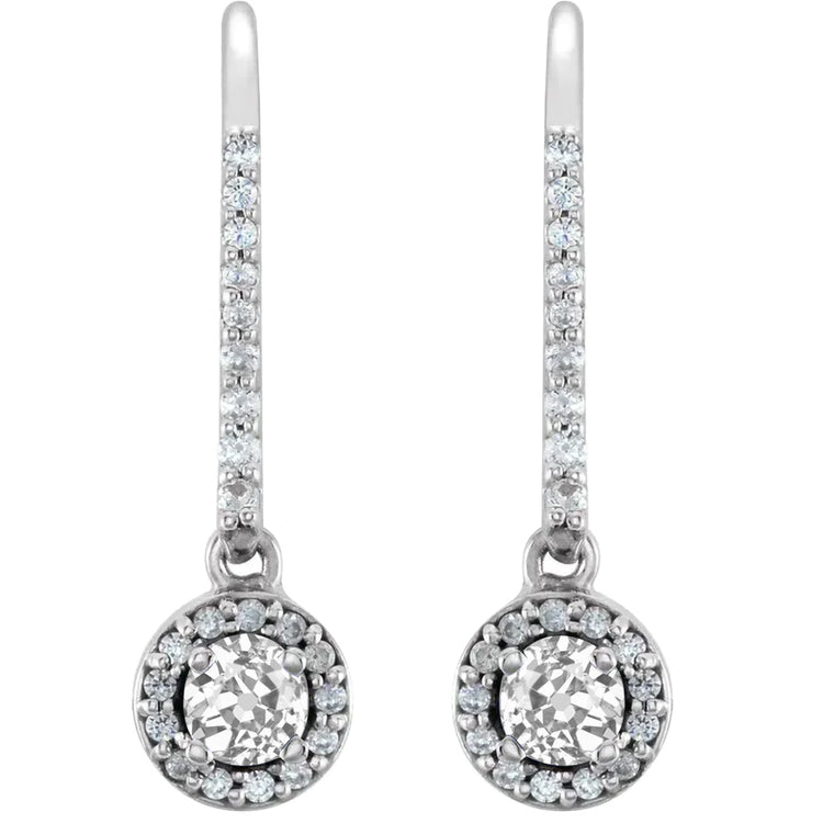 Brillant Coussin Antique Pendants d'Oreilles en Or Blanc 14 Carats – vue principale
