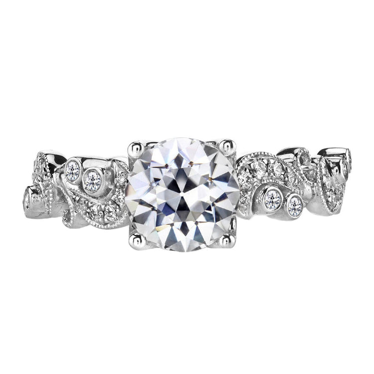 Brillant Taille Old Mine Bague Solitaire avec Accents en Or Blanc 14 Carats – vue principale