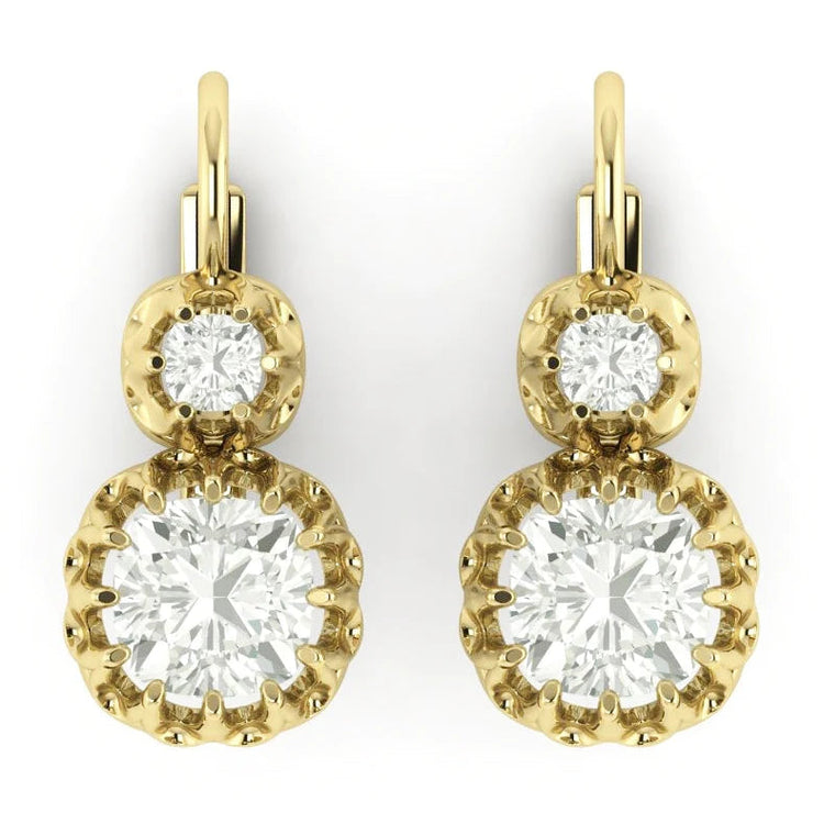Leverback Pendants d'oreilles Réel Diamants Coussins