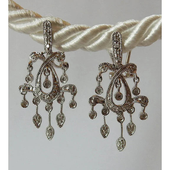 Like La Belle Epoque Bijoux Boucles d'Oreilles Lustre Réel Diamants Or Blanc
