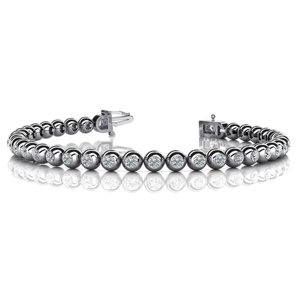 Lunette Ronde Sertie De Réel Diamants Bracelet De Tennis Pour Dames En Or Blanc 14K 8 Ct