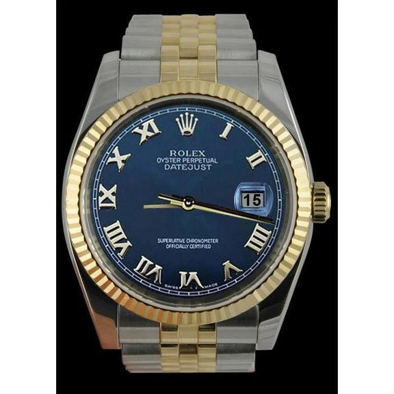 Lunette Rolex Date Montre Cadran romain bleu