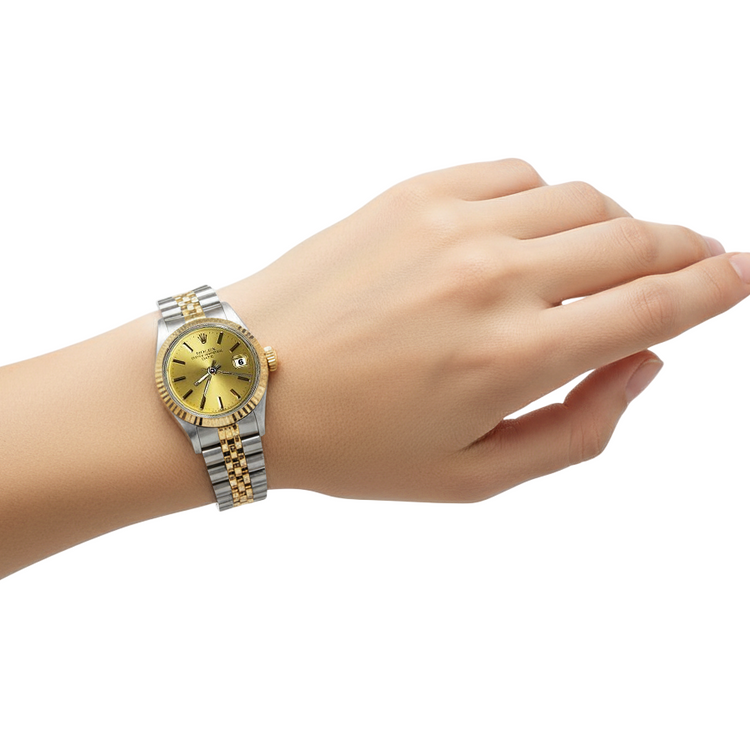 Lunette cannelée Cadran bâton de champagne Rolex Date Regarder Femme Jubilee P2