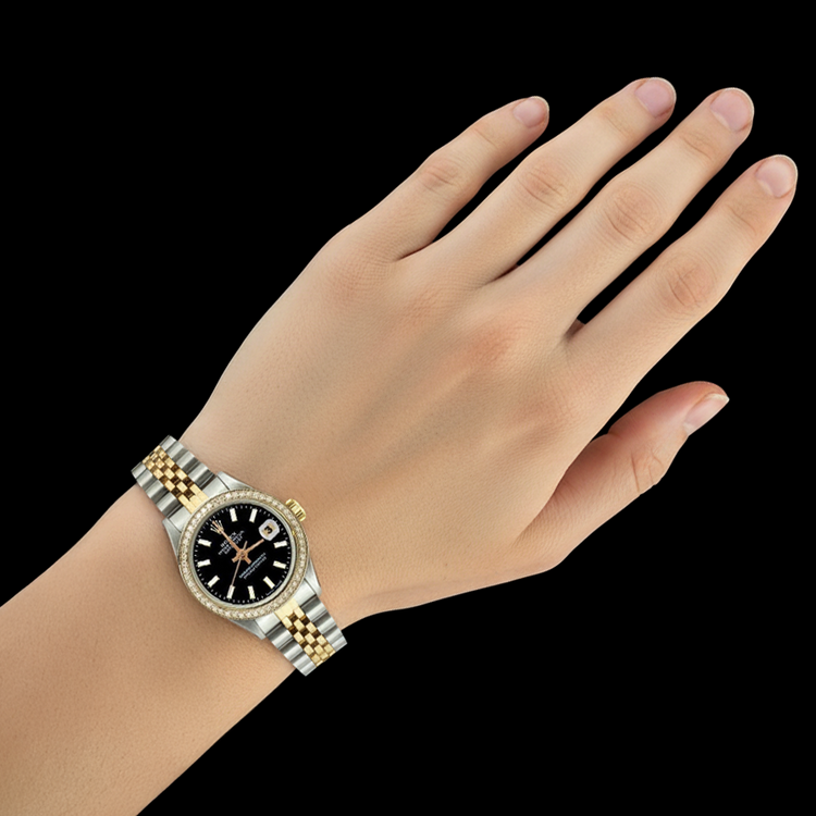 Lunette diamant Montre femme Rolex Datejust Cadran jubilé acier inoxydable & or P2