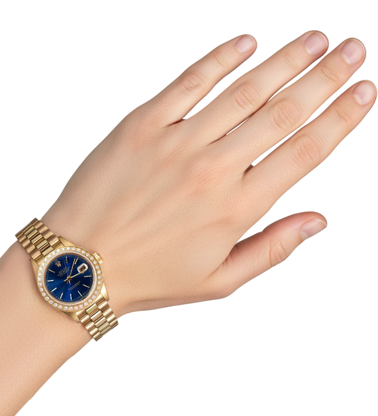 Lunette diamant Rolex Datejust Montre dame style présidentiel Or P2