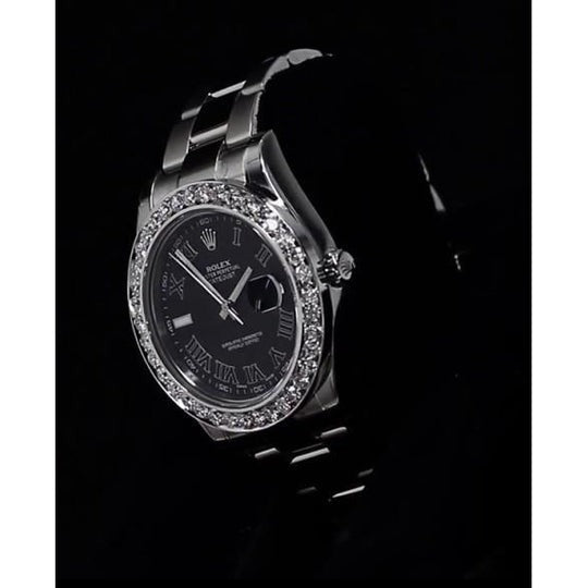 Lunette diamant personnalisée Datejust Ii Montre Rolex Bracelet huître Cadran noir2
