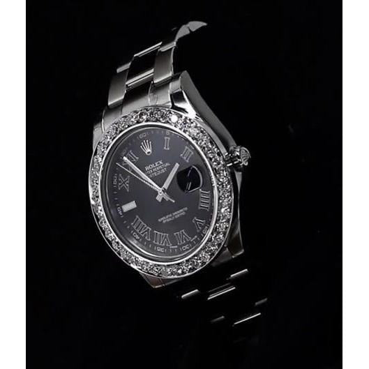 Lunette diamant personnalisée Datejust Ii Montre Rolex Bracelet huître Cadran noir