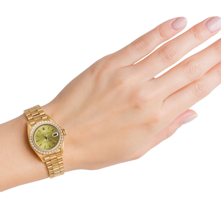 Lunette en diamant Cadran bâton de champagne Regarder Rolex Datejust Presidential P2