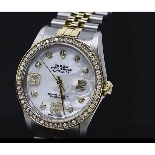 Lunette en diamant Rolex 34 mm Date Montre recouverte de 2 ct.