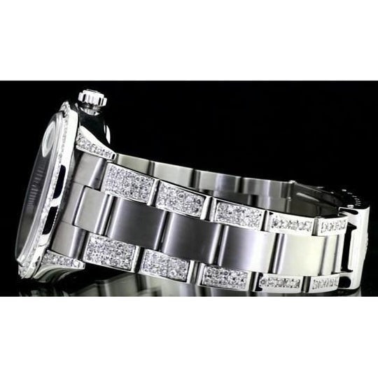 Lunette en diamant Rolex 34 mm Date Montre recouverte de 8 ct. Diamant personnalisé acier inoxydable3