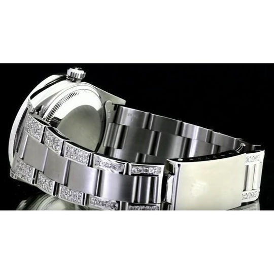 Lunette en diamant Rolex 34 mm Date Montre recouverte de 8 ct. Diamant personnalisé acier inoxydable4