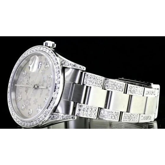 Lunette en diamant Rolex 34 mm Date Montre recouverte de 8 ct. Diamant personnalisé acier inoxydable5