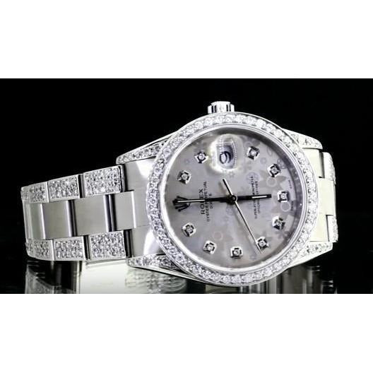 Lunette en diamant Rolex 34 mm Date Montre recouverte de 8 ct. Diamant personnalisé acier inoxydable