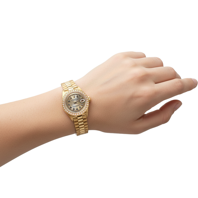 Lunette en diamant Rolex Datejust modèle montre de still président cadran à double rangée