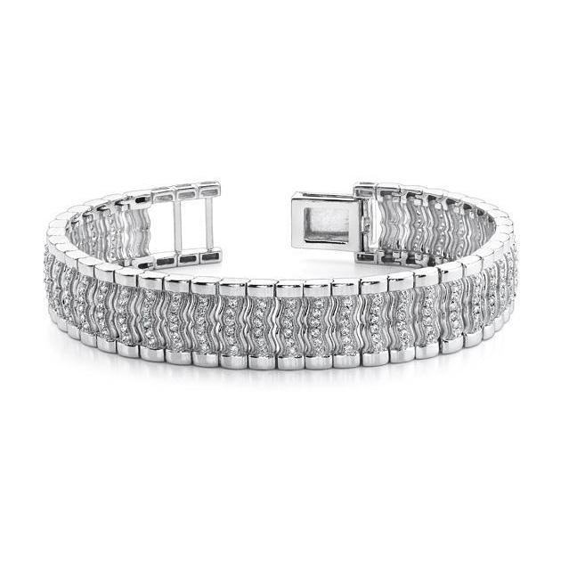 Magnifique Bracelet Homme Réel Diamant Taille Ronde Or Blanc 14K 10.80 Carats