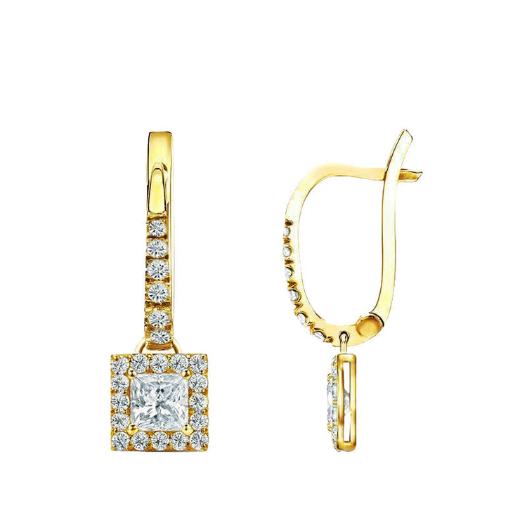 Magnifiques Boucles d'Oreilles Pendantes Véritable Diamants 3.80 Carats Or Jaune 14K
