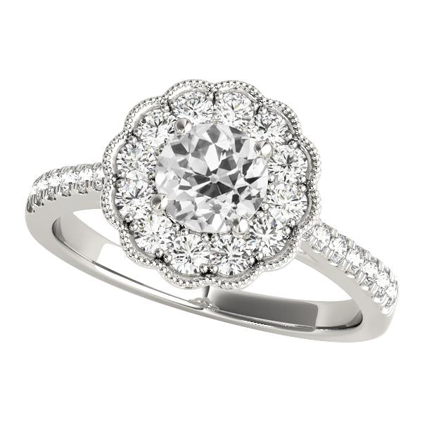 Mariage Halo Bague Ronde Ancienne Mine Cut Réel Diamant Fleur Style 4 Carats