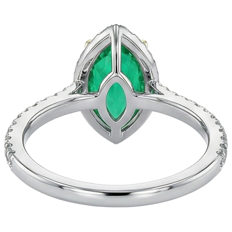 Émeraude Fine Bague Pierre de Couleur 4-carats Or Bicolore 14 Carats – vue arrière