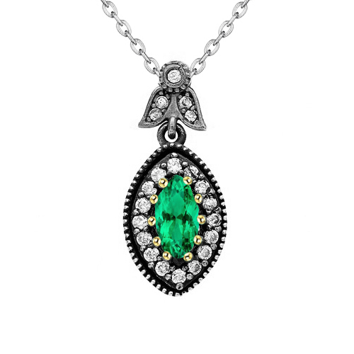 Marquise Émeraude bague en Or Bicolore 14 Carats – vue principale