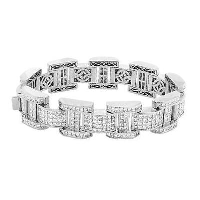 Mens Princess Cut Véritable Diamond Bracelet White Gold 20 Carats