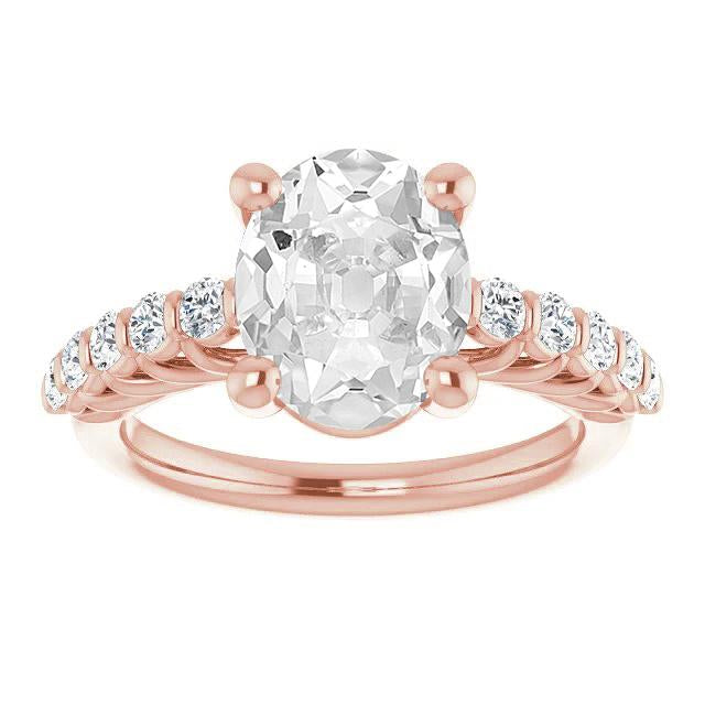 Mesdames Mariage Ovale Ancienne Européenne Véritable Diamant Bague Prong Set 6.50 Carats