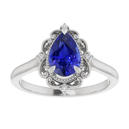 Saphir Bleu Bague Pierre de Couleur 2,25 carats Or 14K Blanc – vue principale