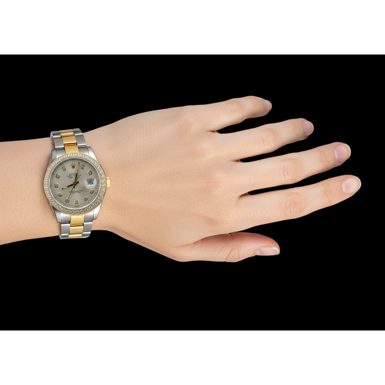 Montre Datejust bicolore avec cadran et lunette en diamant
