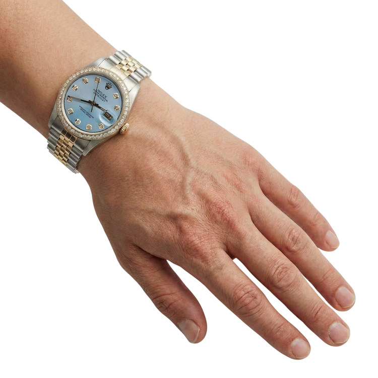 Montre Jubilé Bicolore Lunette Cadran Diamant Rolex Datejust réglage rapide