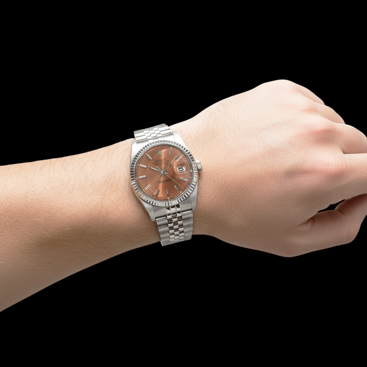 Montre Rolex Datejust 36 mm en acier inoxydable avec cadran saumon