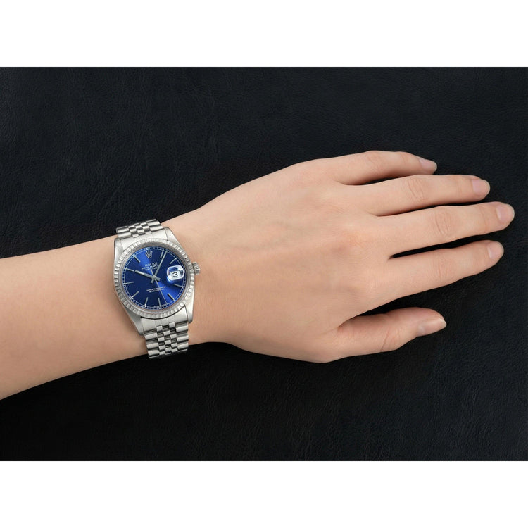 Montre Rolex Datejust Année 2000 Cadran Bleu Stick 36 mm Acier Inoxydable