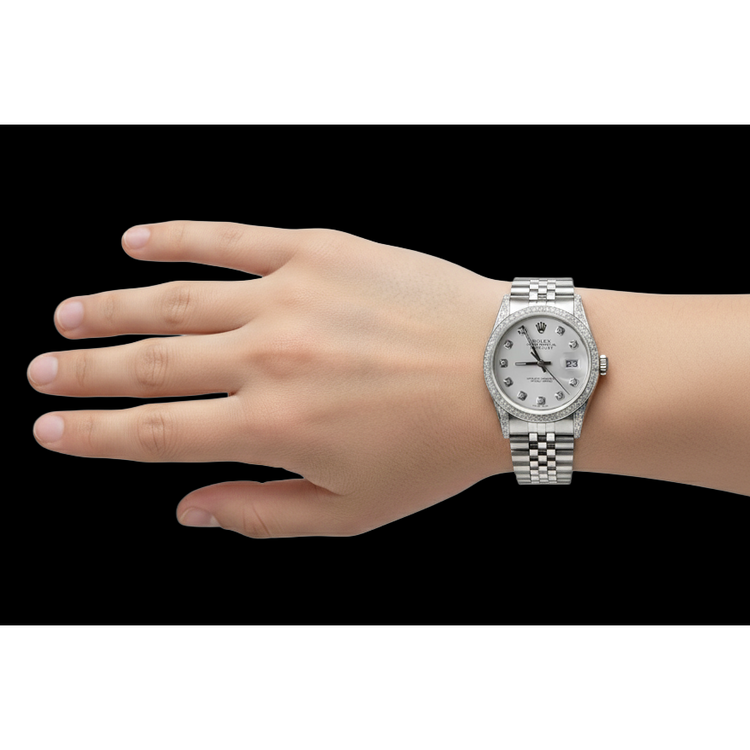 Montre Rolex Datejust de taille moyenne avec lunette et cadran en diamant personnalisés acier inoxydable