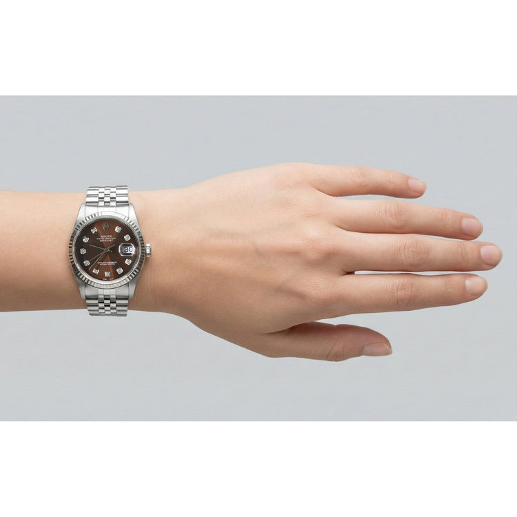 Montre Rolex Datejust en acier inoxydable avec cadran diamant chocolat
