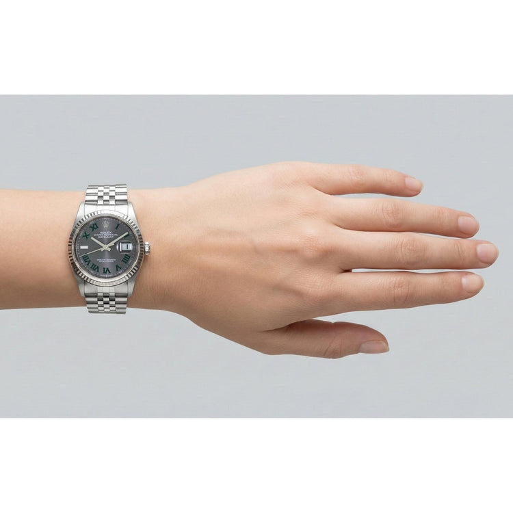 Montre Rolex Datejust en acier inoxydable avec cadran romain gris Wimbledon de 36 mm