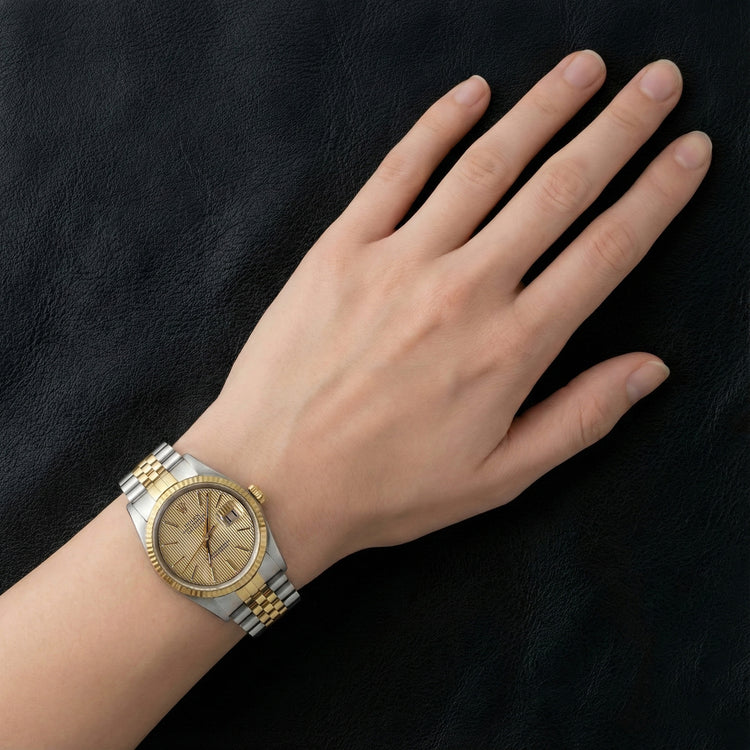 Montre Rolex Datejust pour homme, bracelet jubilé, cadran tapisserie acier inoxydable et or, réglage rapide