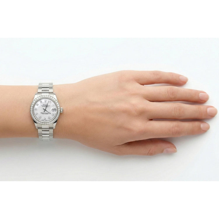 Montre Rolex Lady Datejust 31 mm en acier inoxydable avec cadran en nacre blanche et diamants