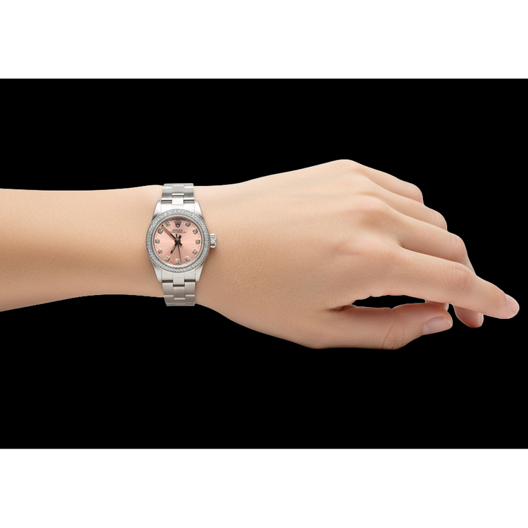 Montre Rolex Oyster Perpetual en acier inoxydable avec cadran diamant rose de 24 mm