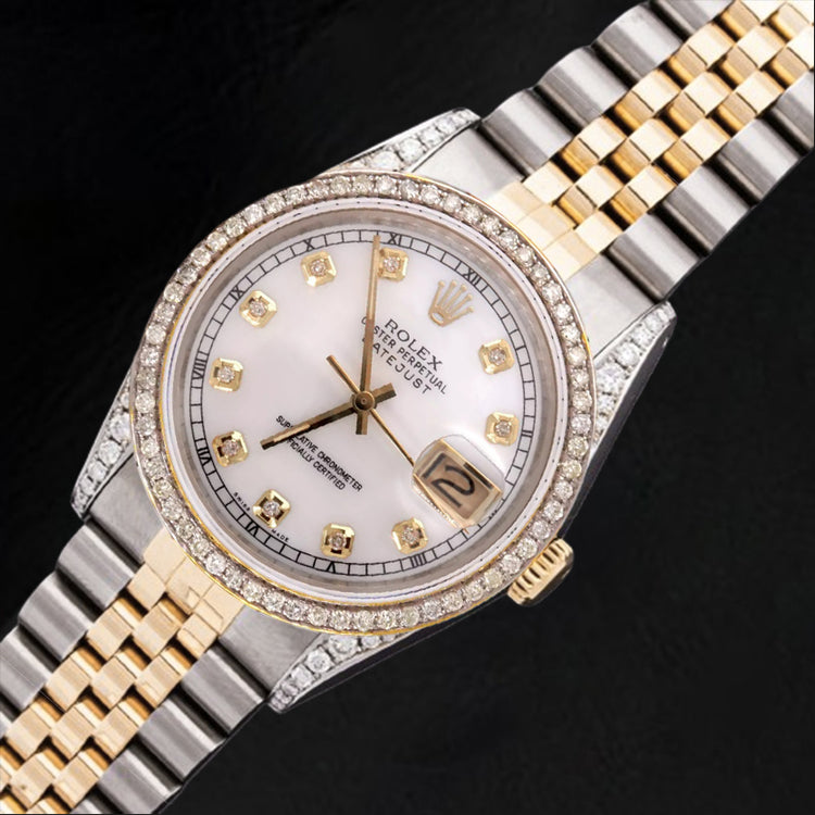Montre-bracelet Rolex bicolore Jubilee 36 mm Datejust avec cadran en diamant blanc et lunette