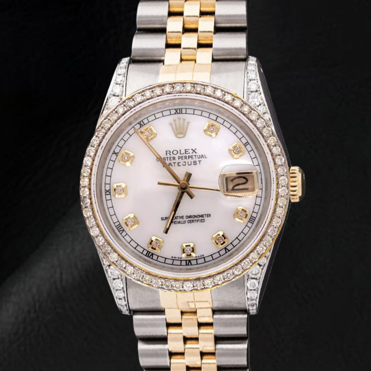 Montre-bracelet Rolex bicolore Jubilee 36 mm Datejust avec cadran en diamant blanc et lunette