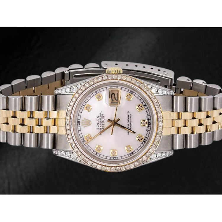 Montre-bracelet Rolex bicolore Jubilee 36 mm Datejust avec cadran en diamant blanc et lunette