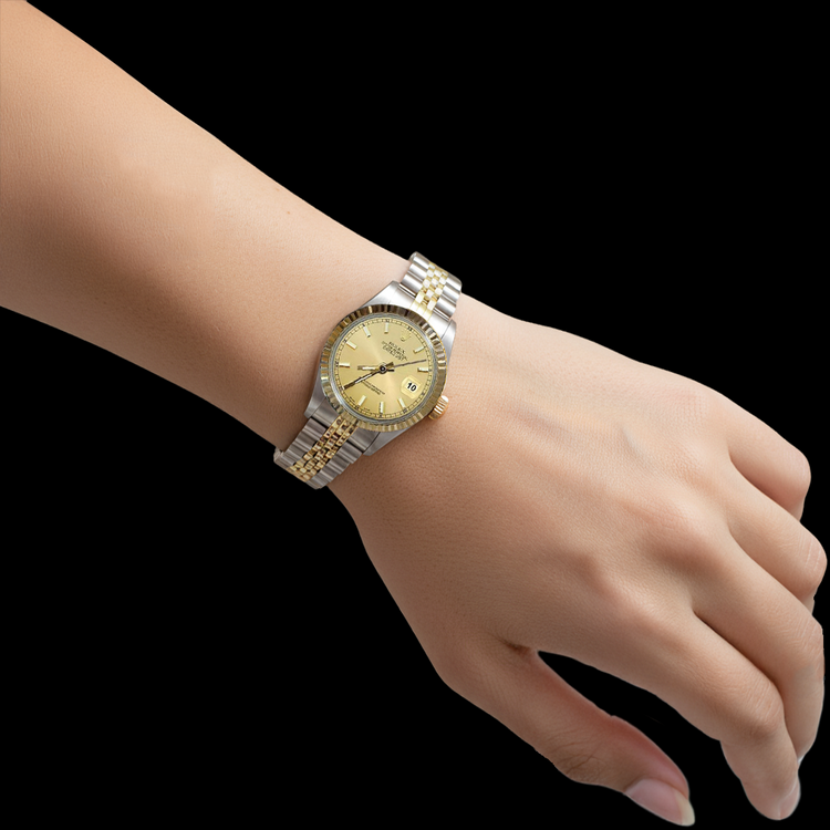 Montre Dame Datejust en Acier Inoxydable et Or Jaune Cadran Bâton de Champagne Rolex