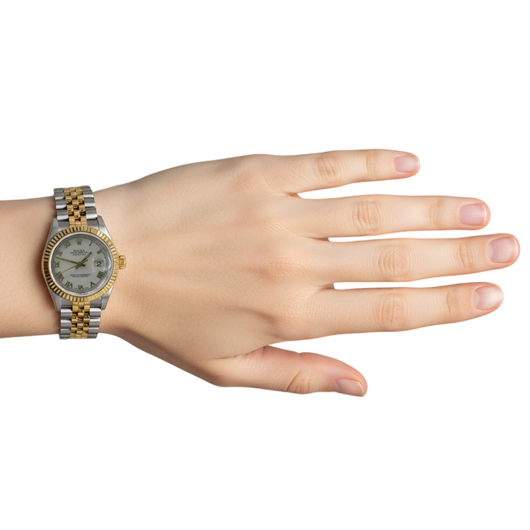 Montre Datejust de taille moyenne, cadran romain blanc, montre Rolex en acier et or P6